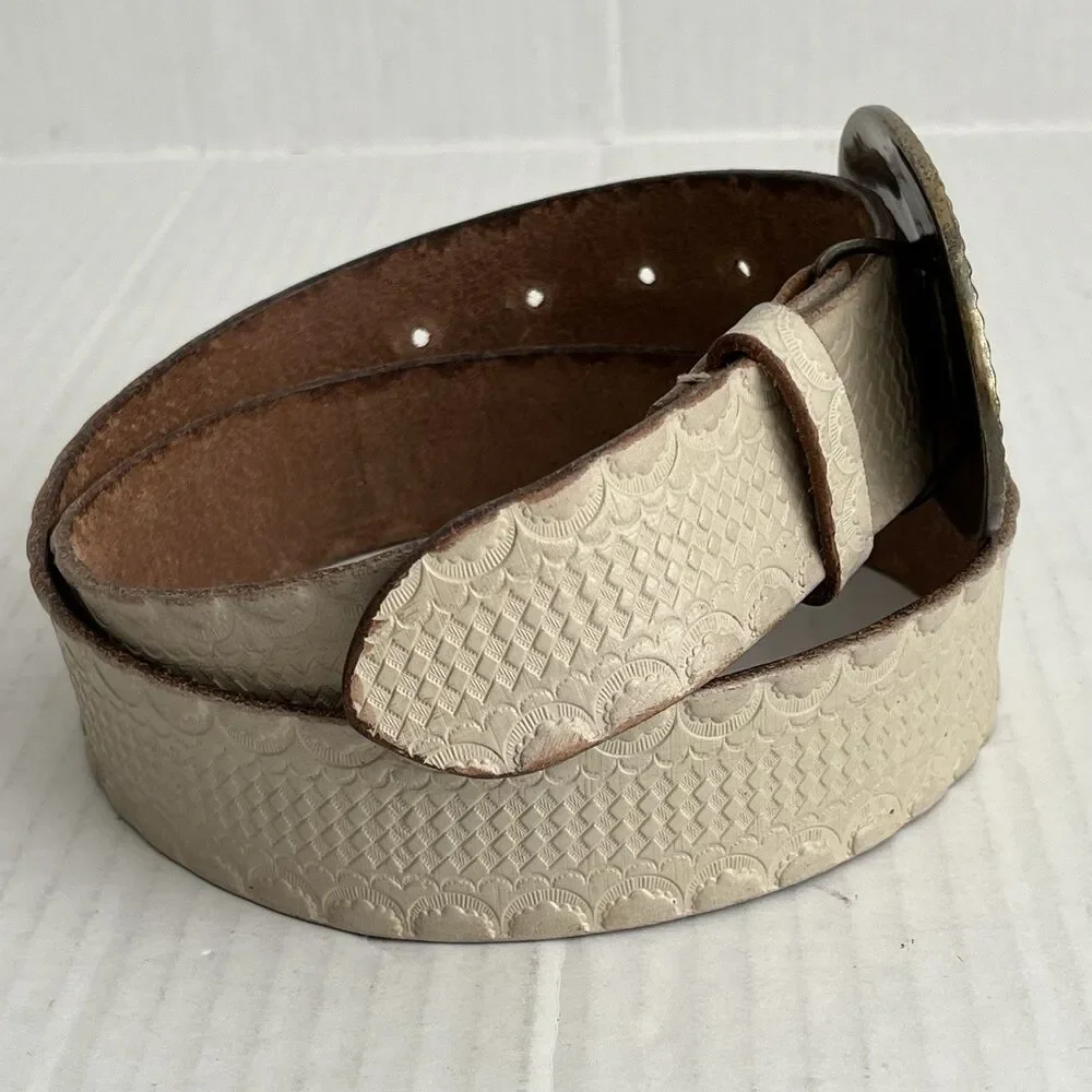 Free People Duke Concho Belt Brass Oval Buckle Leather Western Boho M/L 42”